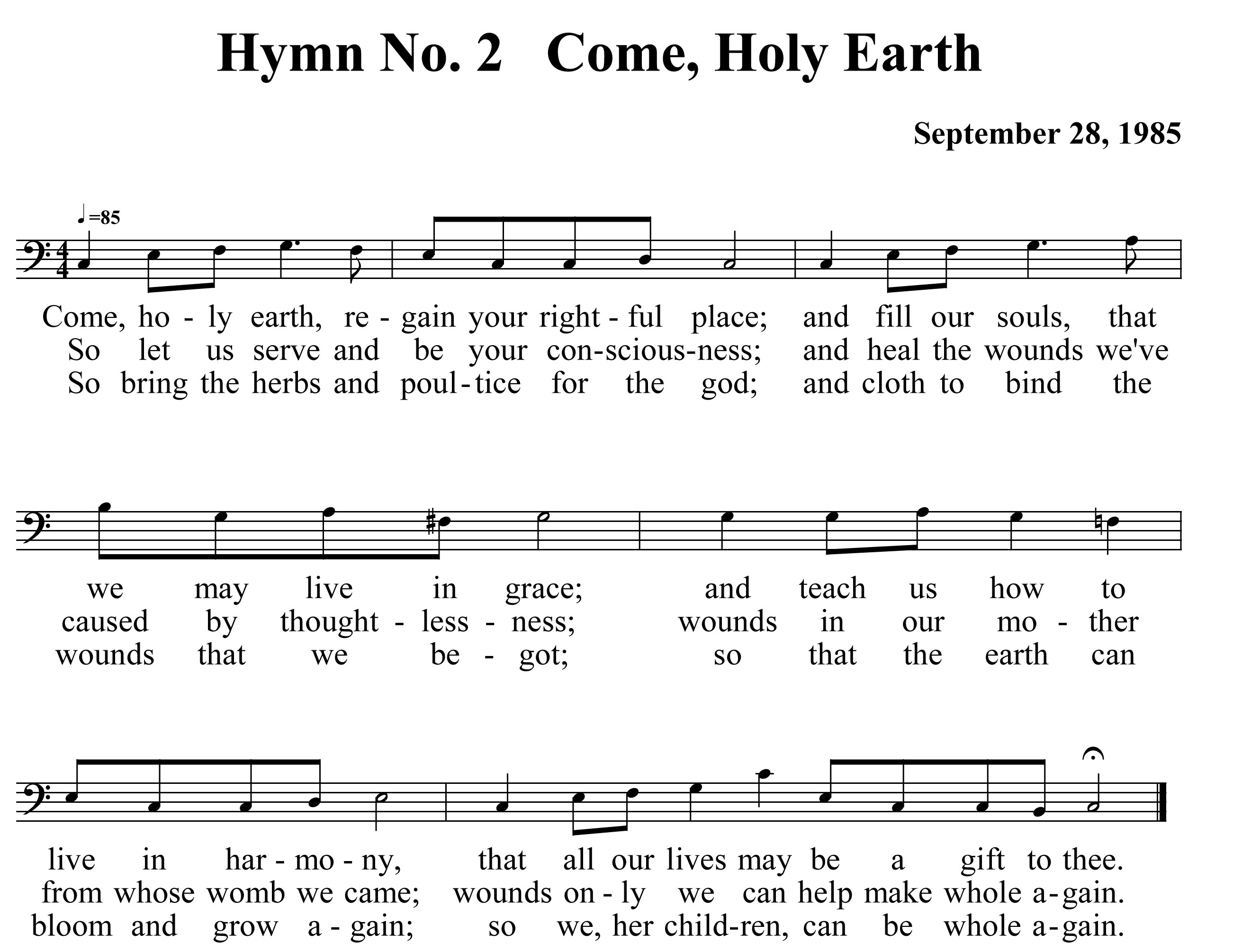 Hymn No 2, Comr Holy Earth 